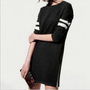 J. CREW Black and White Varsity 3/4 Sleeve T-Shirt Dress with side zippers